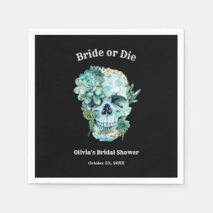 Floral Skull Bride or Die Halloween Bridal Shower Napkin