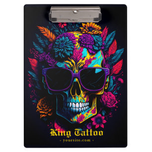 Floral Skull Colourful Retro Stylish Tattoo Artist Clipboard