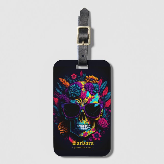 Floral Skull Colourful Retro Stylish Tattoo Artist Luggage Tag (Front Vertical)