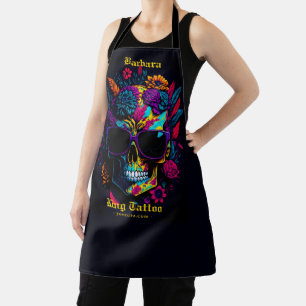 Floral Skull Colourful Tattoo Artist Employee  Apron