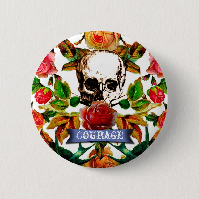 Floral Skull Courage 6 Cm Round Badge (Front)