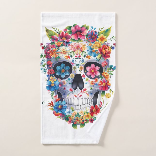 Floral Skull Design Hand Towel (Hand Towel)