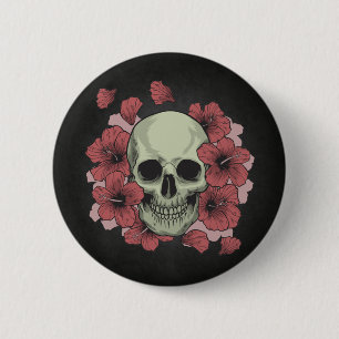 Floral Skull Dia de los Muertos Button
