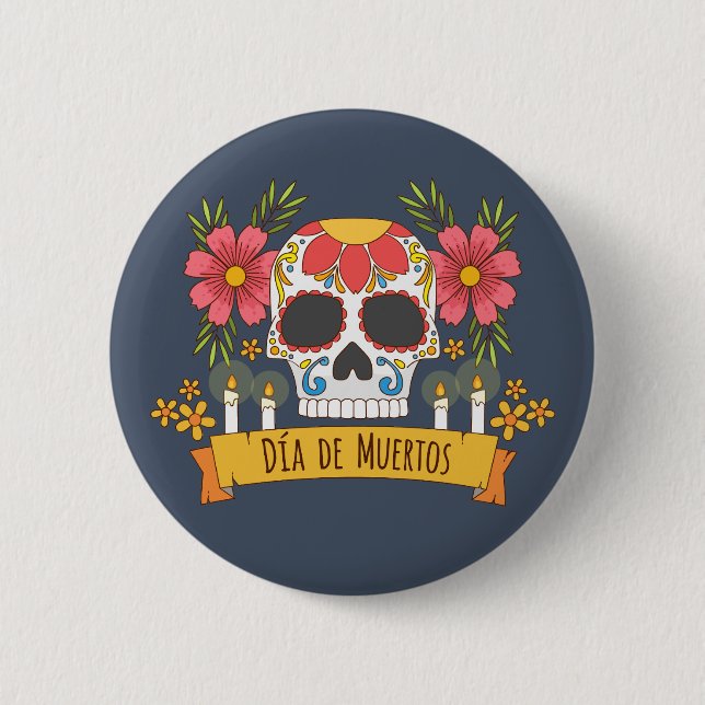 Floral Skull Dia de los Muertos | Button (Front)