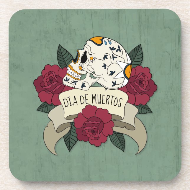 Floral Skull Dia de los Muertos | Coaster (Front)