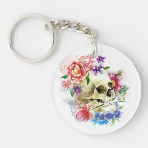 Floral Skull Dia de los Muertos   Keychain