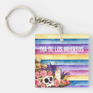 Floral Skull Dia de los Muertos   Keychain