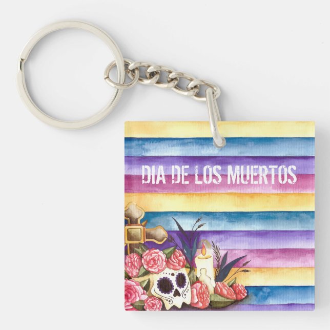 Floral Skull Dia de los Muertos | Keychain (Front)