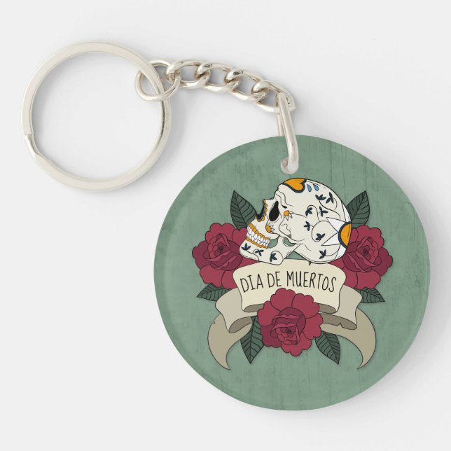Floral Skull Dia de los Muertos | Keychain (Front)