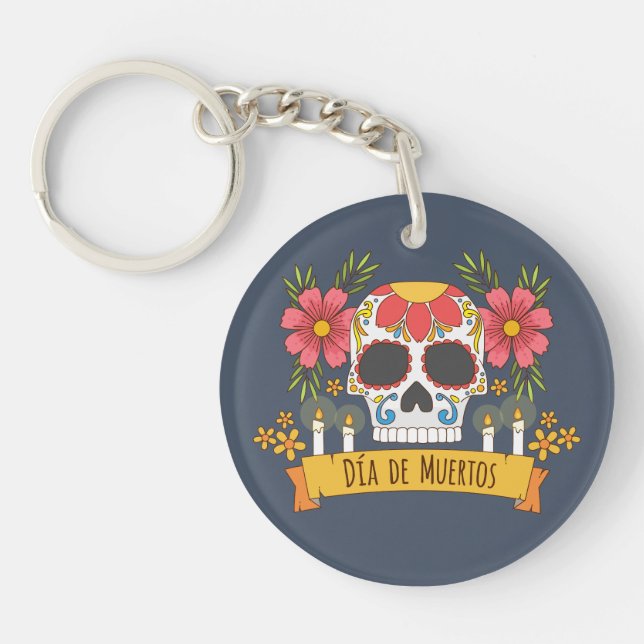 Floral Skull Dia de los Muertos | Keychain (Front)