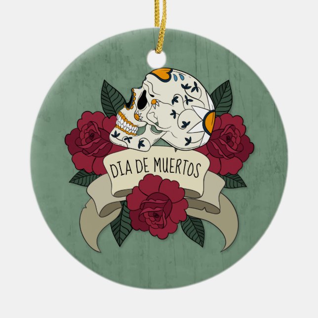 Floral Skull Dia de los Muertos | Ornament (Front)