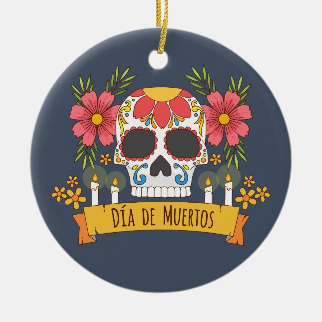 Floral Skull Dia de los Muertos | Ornament (Front)