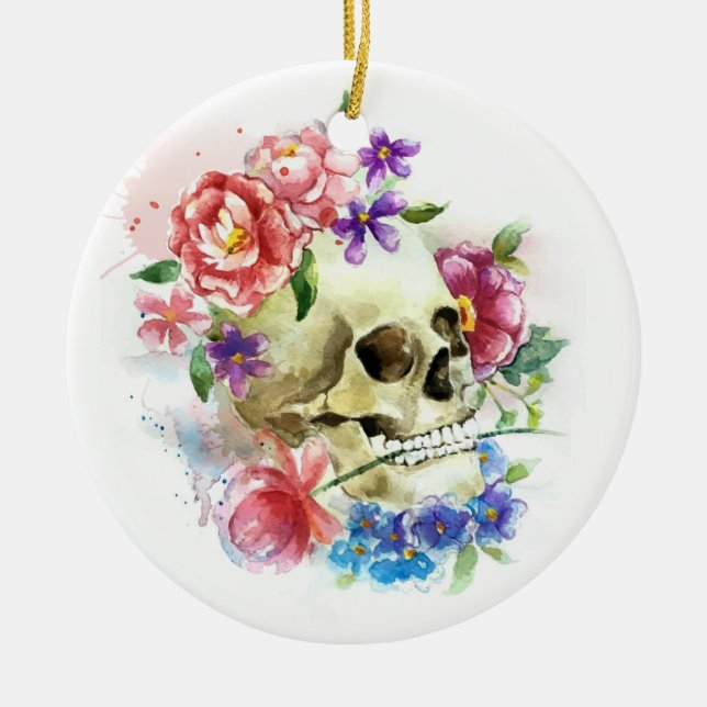 Floral Skull Dia de los Muertos | Ornament (Front)