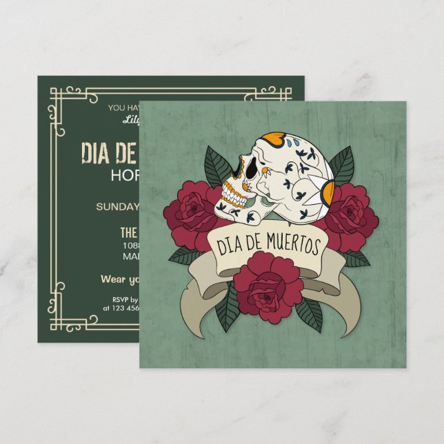 Floral Skull Dia de los Muertos Party Invitation (Front/Back)