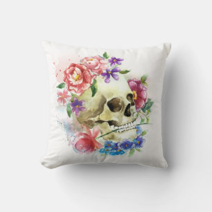 Floral Skull Dia de los Muertos   Throw Pillow