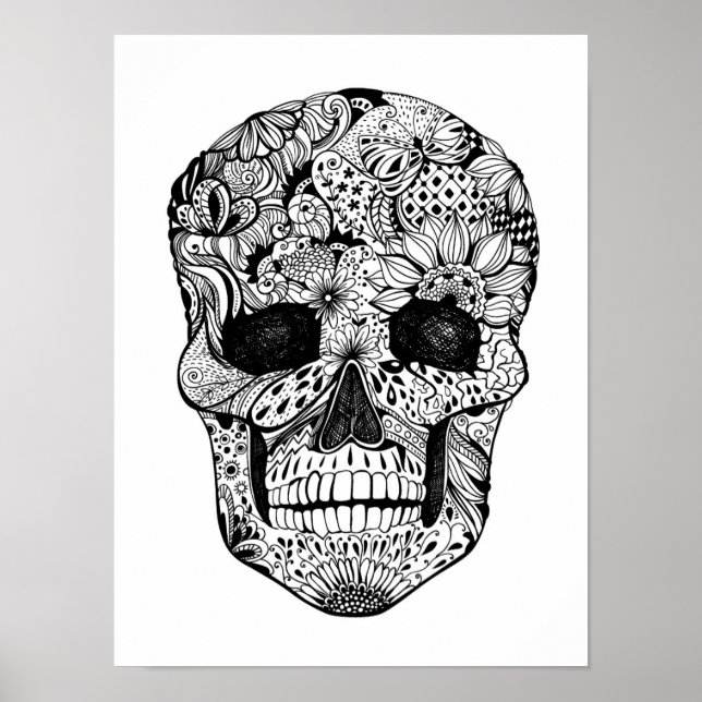 Floral Skull Doodle 2 Poster (Front)