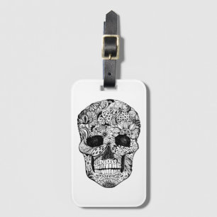 Floral Skull Doodle Luggage Tag