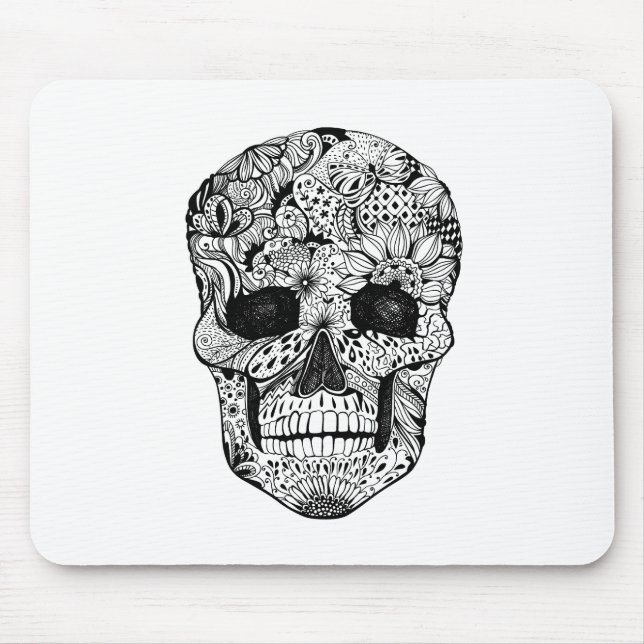 Floral Skull Doodle Mouse Mat (Front)