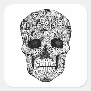 Floral Skull Doodle Square Sticker