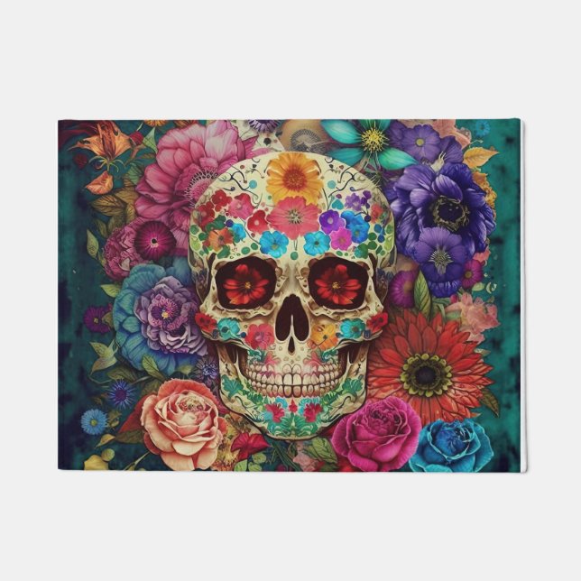 Floral Skull Doormat (Front)