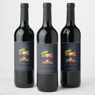 Floral Skull Family Name Faboolous Spooktacular Wine Label