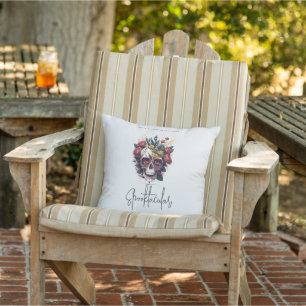Floral Skull  Family Name Halloween Decor Cushion