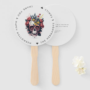 FLORAL SKULL Family Name Halloween Party  Hand Fan