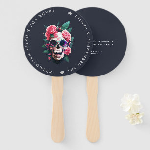 FLORAL SKULL Family Name Halloween Party  Hand Fan