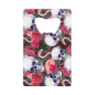 Floral skull, flamingo seamless pattern.