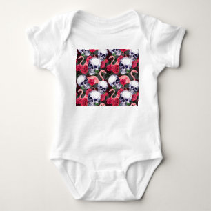 Floral skull, flamingo seamless pattern. baby bodysuit