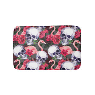 Floral skull, flamingo seamless pattern. bath mat