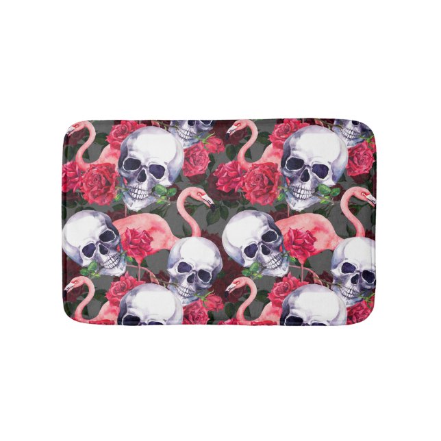 Floral skull, flamingo seamless pattern. bath mat (Front)