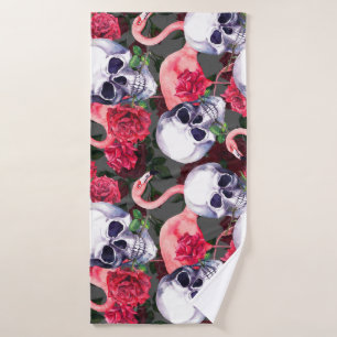 Floral skull, flamingo seamless pattern. bath towel