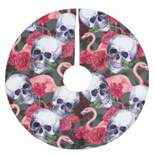 Floral skull, flamingo seamless pattern. brushed polyester tree skirt