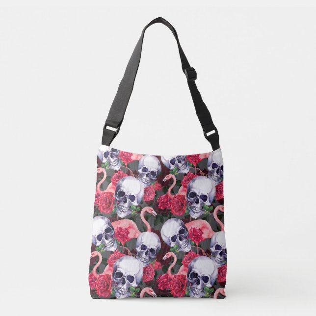 Floral skull, flamingo seamless pattern. crossbody bag (Front)