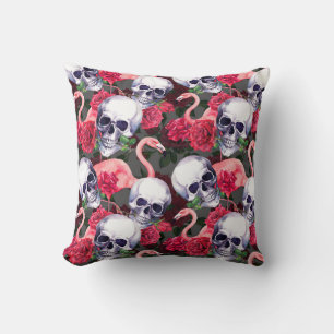 Floral skull, flamingo seamless pattern. cushion