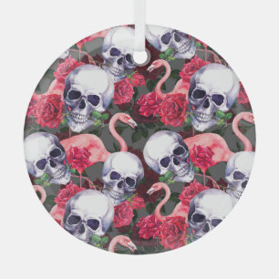 Floral skull, flamingo seamless pattern. glass tree decoration