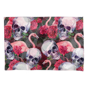 Floral skull, flamingo seamless pattern. pillowcase