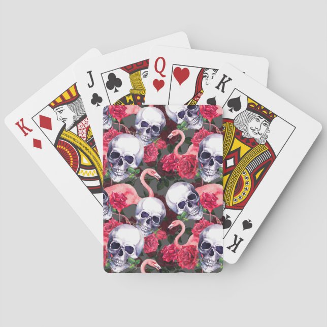 Floral skull, flamingo seamless pattern. playing cards (Back)