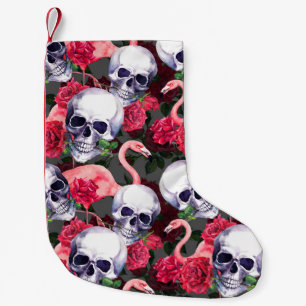 Floral skull, flamingo seamless pattern. small christmas stocking