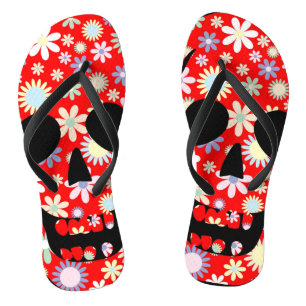 Floral Skull Flip Flops