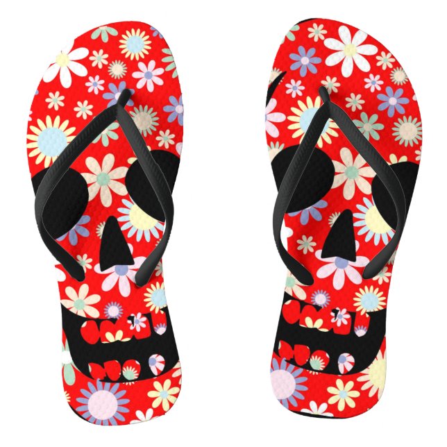 Floral Skull Flip Flops (Footbed)