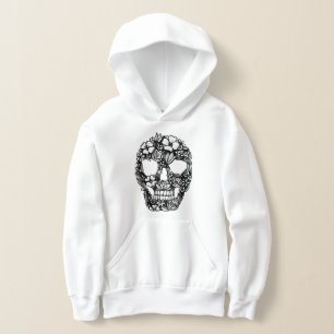 floral skull flowers intricate gothic black