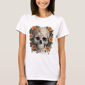 Floral Skull Fusion – Edgy & Elegant Vector Design T-Shirt