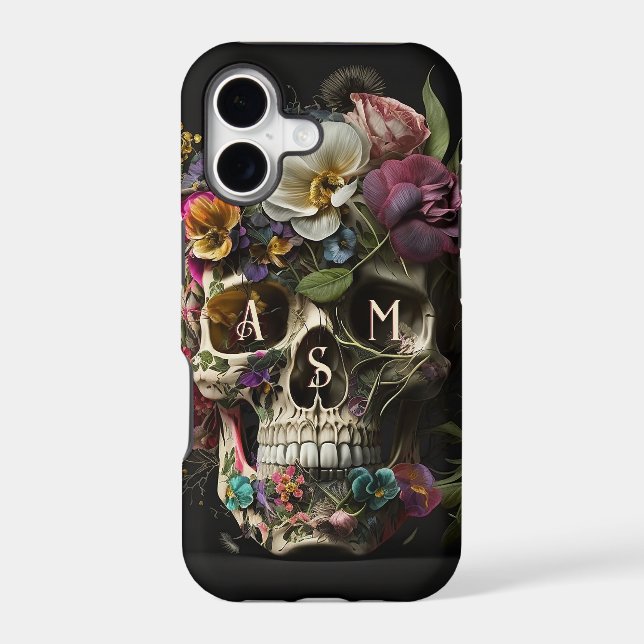 Floral Skull Goth Pagan Monogram Initials (Back)