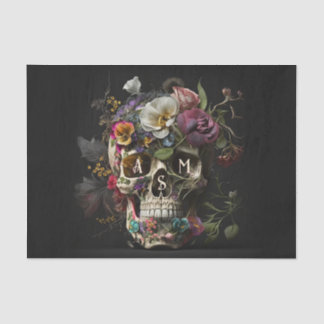 Floral Skull Goth Pagan Monogram Initials Tissue Paper