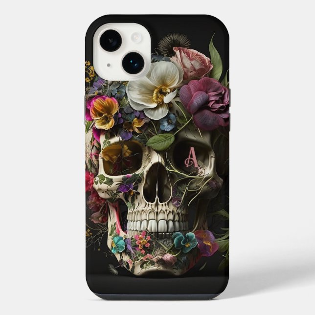 Floral Skull Goth Pagan Monogram iPhone Case (Back)