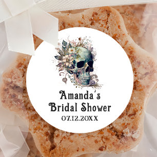 Floral Skull Gothic Bridal Shower Thank You  Classic Round Sticker