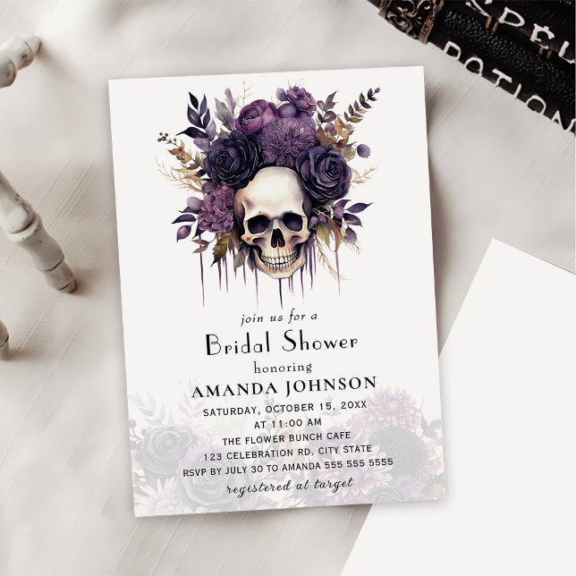 Floral Skull Gothic Halloween  Bridal Shower Invitation (Creator Uploaded)