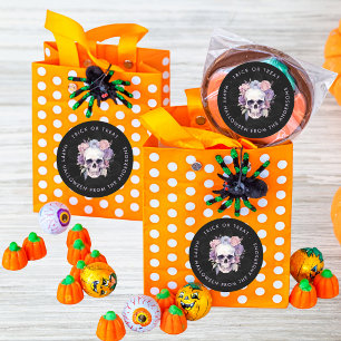 Floral & Skull Gothic Halloween Trick Or Treat  Classic Round Sticker